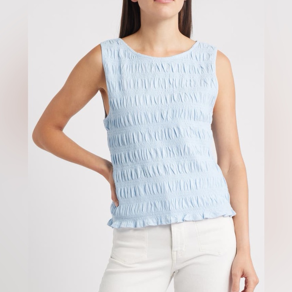 NWOT Madewell Light Blue Smocked Sleeveless Top